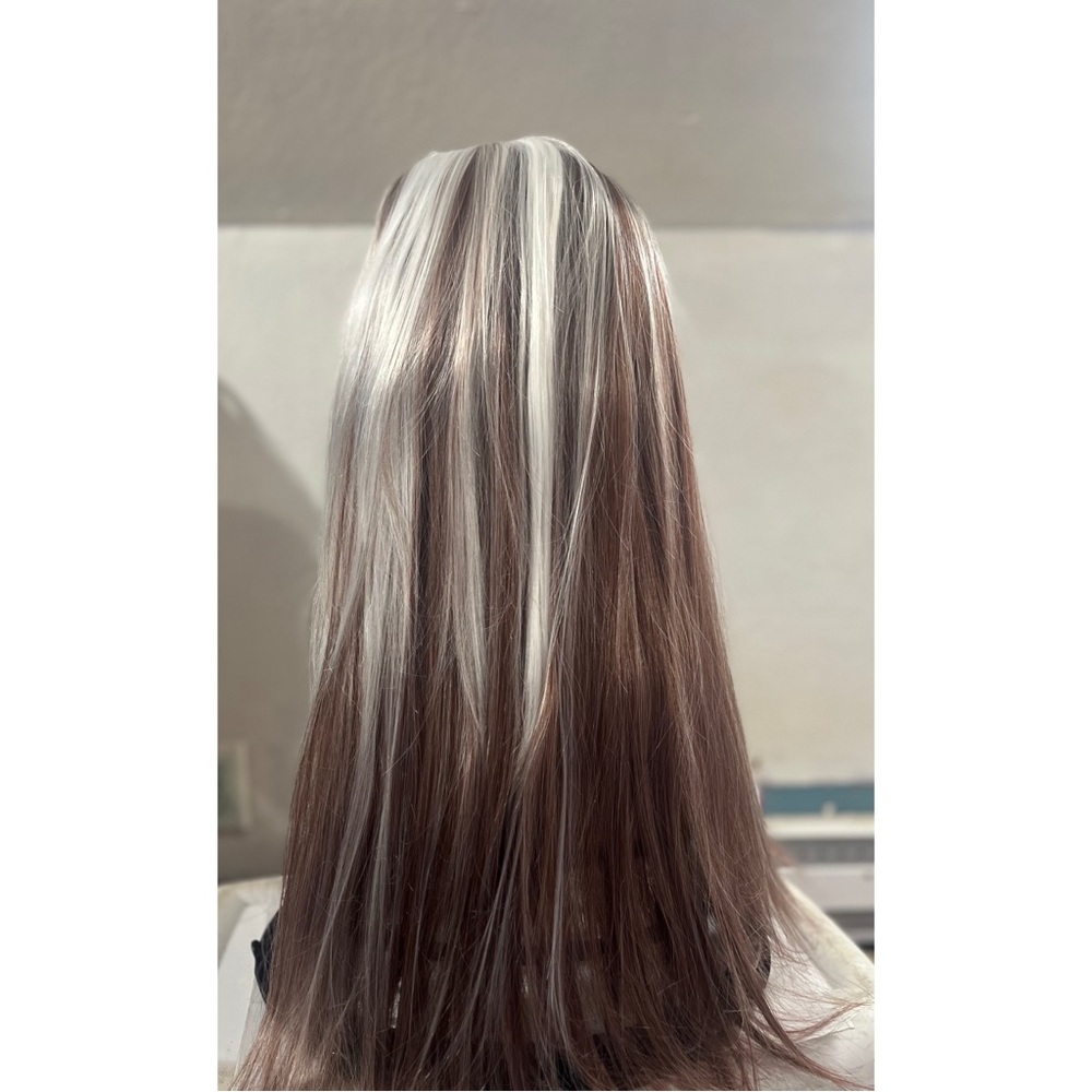 Long Straight Two-Tone Wig - Silver & Brown - Picture 7 of 8